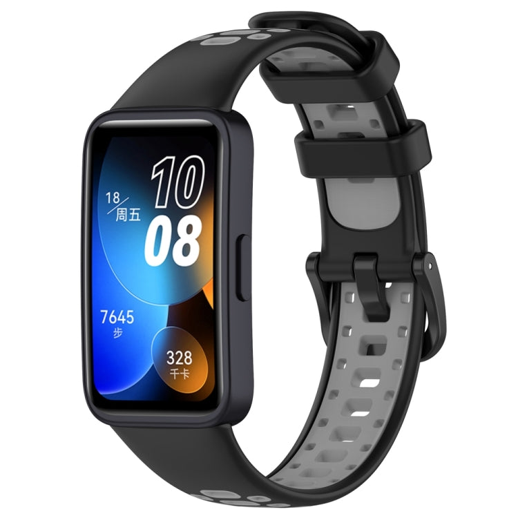 Two-tone silicone watch band with black outer and light gray-white inner strap for Huawei.