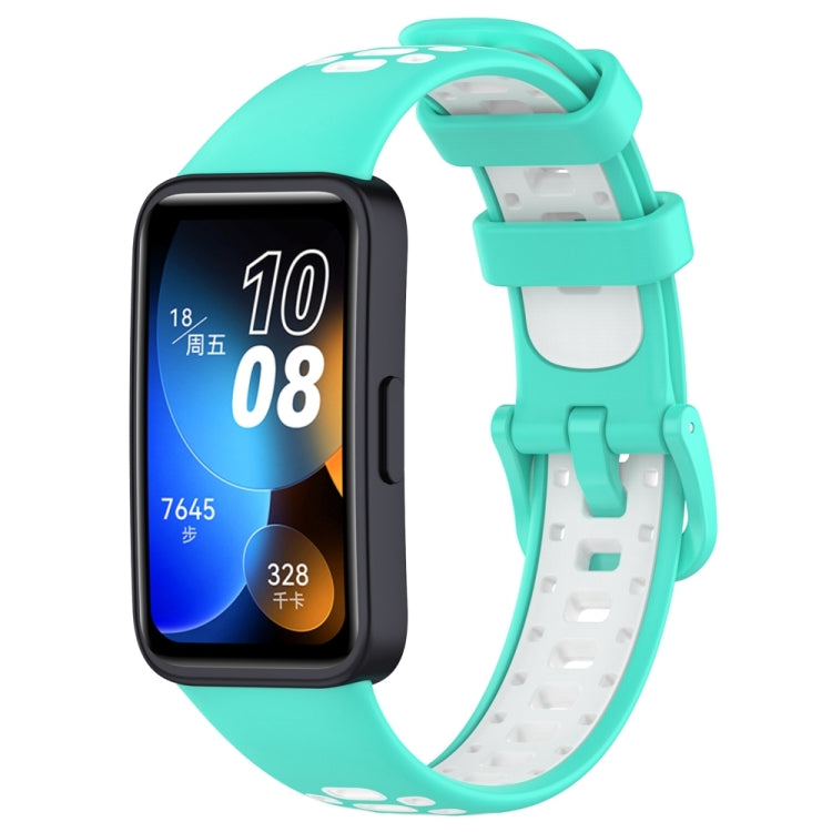 Two-tone silicone watch band with teal outer and white inner strap for Huawei.