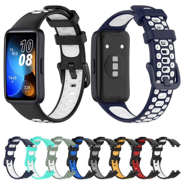 Two-color silicone watch band with navy and white strap plus black watch case