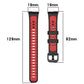 Red silicone watch band with black buckle and multiple size holes