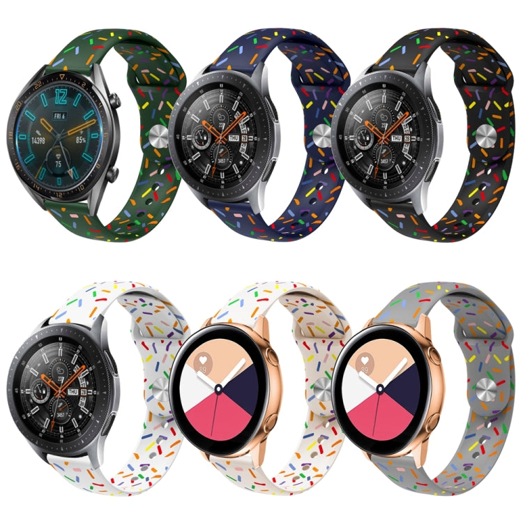 Silicone watch bands with oval dot pattern in green, black, white, grey, and multicolor sprinkles