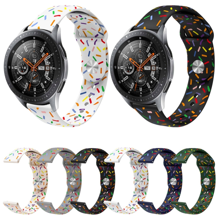 White and dark silicone watch bands with colorful oval dot sprinkles and reverse buckles