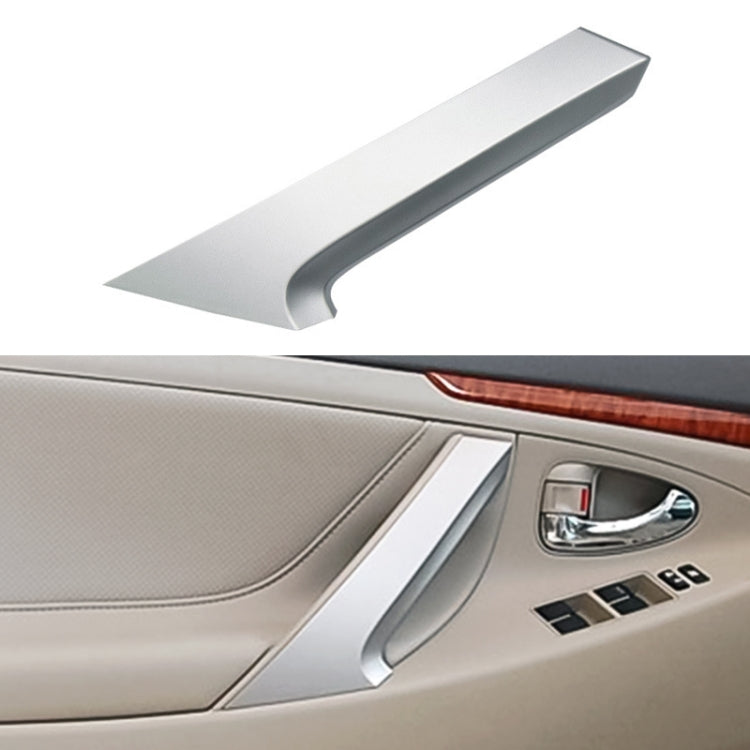 Silver interior door handle cover for Toyota Camry, curved notch shape, standalone
