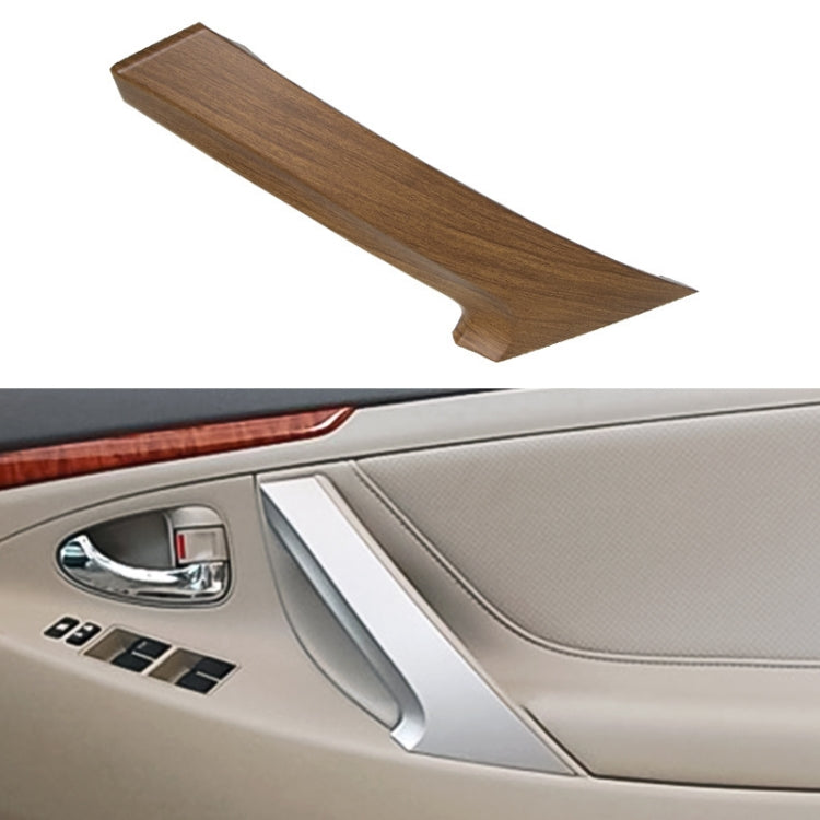 Brown woodgrain inside door handle cover for Toyota Camry, interior trim piece