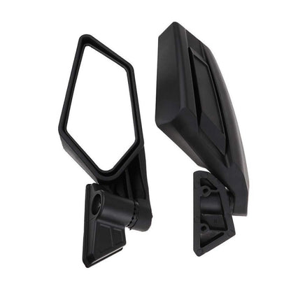 Black UTV rearview mirror pair with mounting brackets, hex frame mirror glass