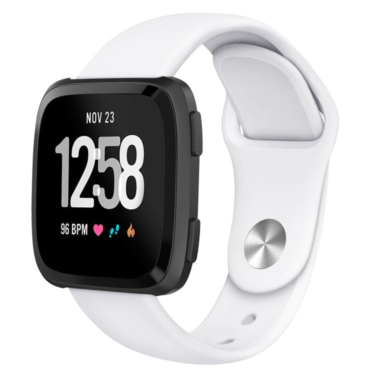 Silicone replacement watch strap for Fitbit Versa, size L, white with silver latch