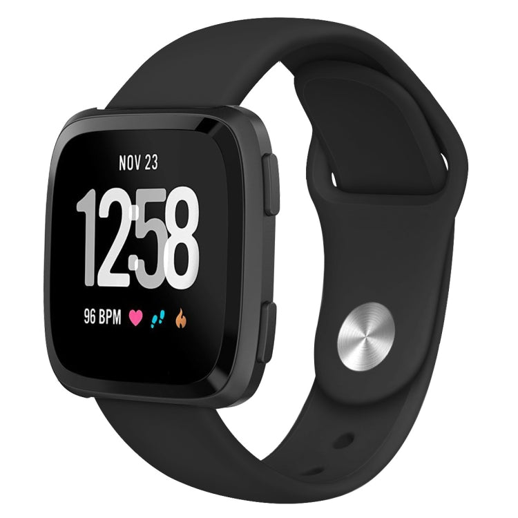 Silicone replacement watch strap for Fitbit Versa, Size L, black with silver-tone clasp