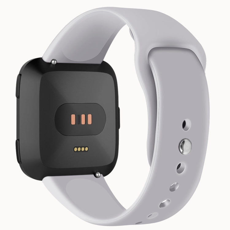 Silicone replacement watch strap for Fitbit Versa, size L, black with round silver latch