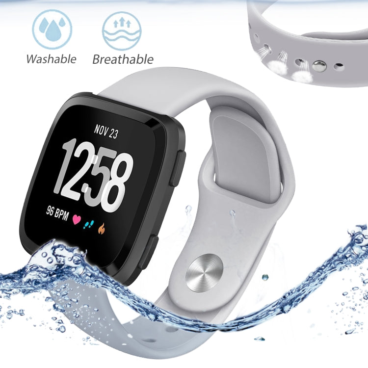 Silicone replacement watch strap for Fitbit Versa, size L, light gray with metal clasp