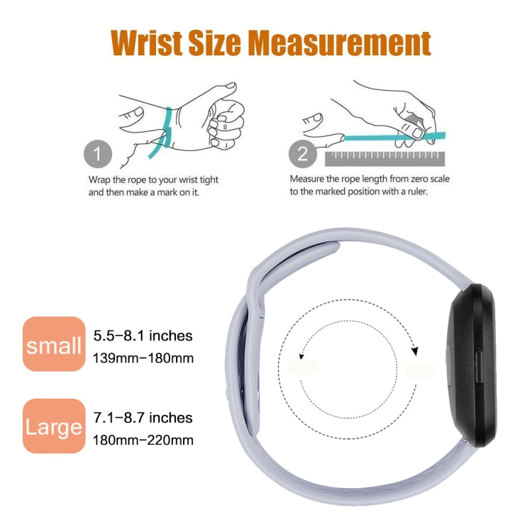 Silicone replacement watch strap for Fitbit Versa, size L, light gray showing measuring range