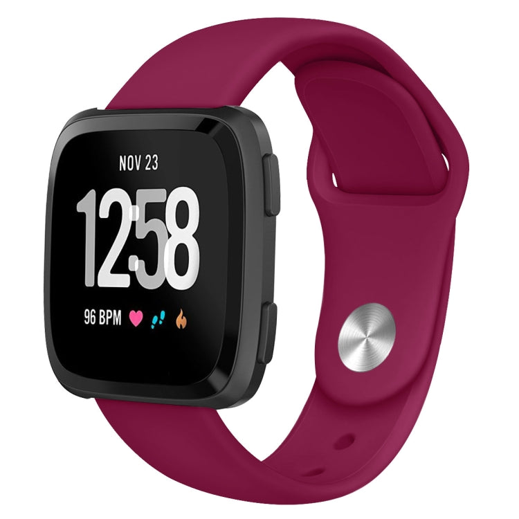 Silicone replacement watch strap for Fitbit Versa, size L, wine red with silver clasp
