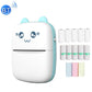 Blue mini Bluetooth thermal printer with cute cat face and paper output slot
