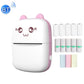 Pink mini Bluetooth thermal printer with cat face, plus rolls of label paper