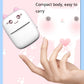 Pink mini Bluetooth thermal printer with cat face, angled near a hand