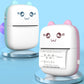 Blue and pink mini Bluetooth thermal printers with cat faces on metal stands
