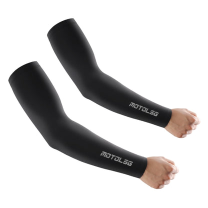Black sunscreen ice sleeves for arms, MOTOSLG logo on both cuffs
