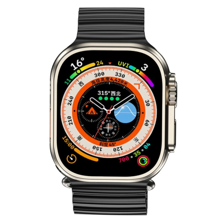 Black sport smartwatch with metal case and colorful analog-style watch face display