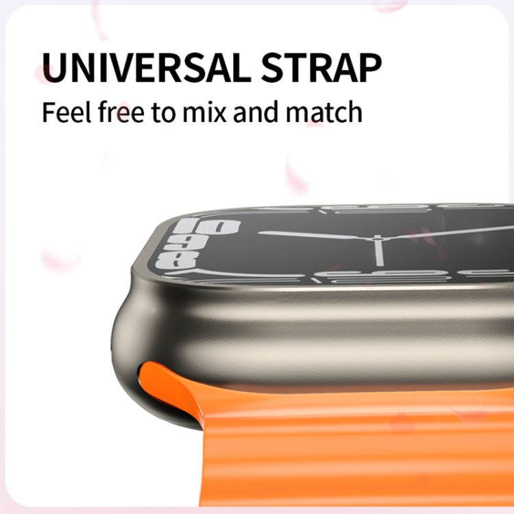 Waterproof smartwatch with black case, orange side button, and black strap