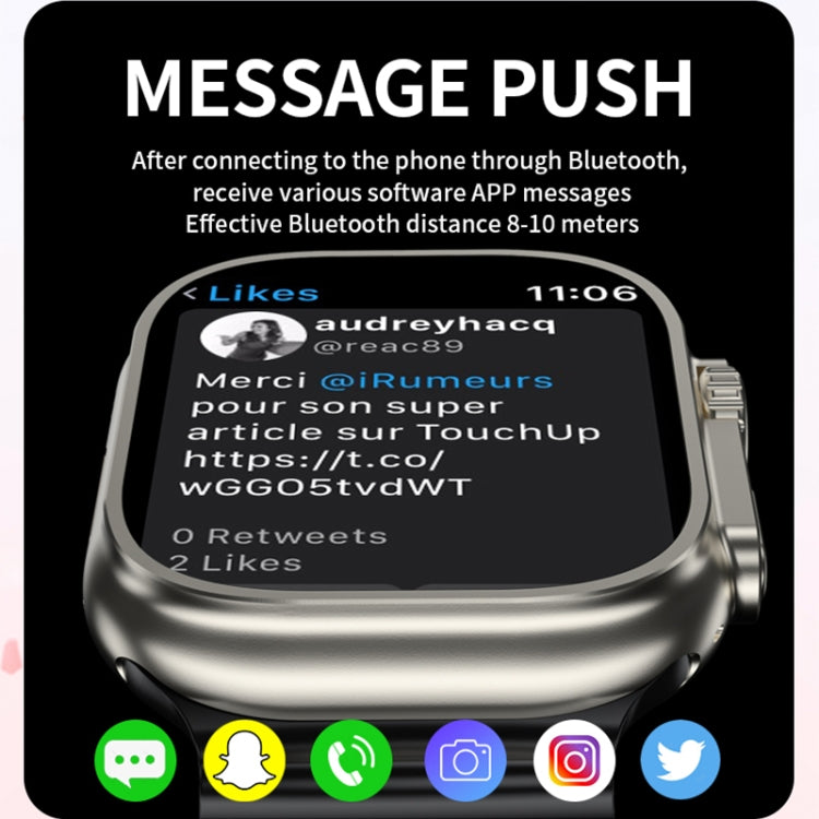 Smartwatch display showing message push screen with app icons