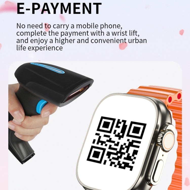 Smartwatch with QR code on the screen and a gold-toned case with side button