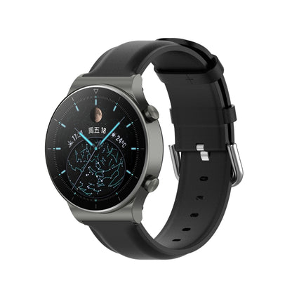 Round tail leather watch band with buckle, black for smartwatch case.