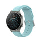 Round tail leather watch band with buckle, light blue strap with adjustment holes.