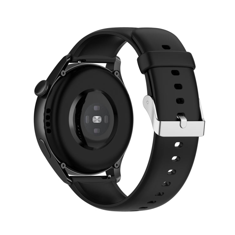 Black silicone watch band with stainless steel silver buckle and metal clasp
