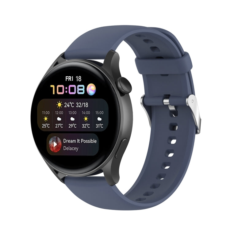 Blue-gray silicone watch band with stainless steel silver buckle and perforated strap