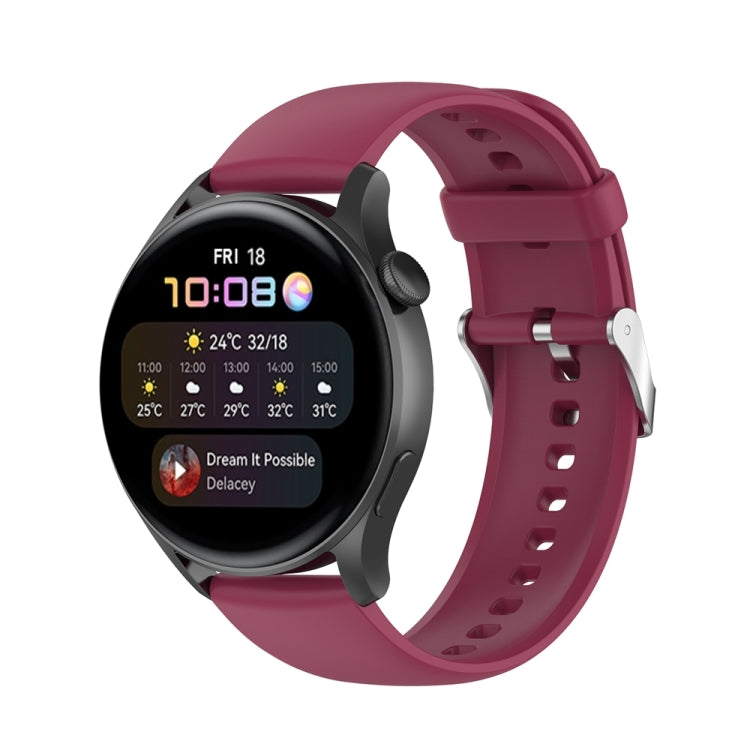 Wine red silicone watch band with stainless steel silver buckle and vented holes