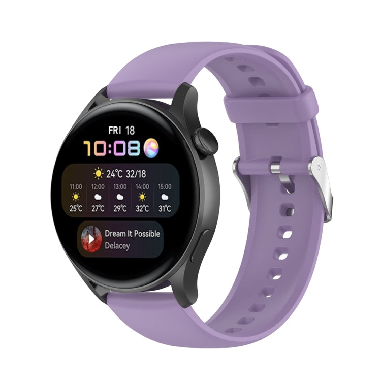 Light purple silicone watch band with stainless steel silver buckle and perforated strap