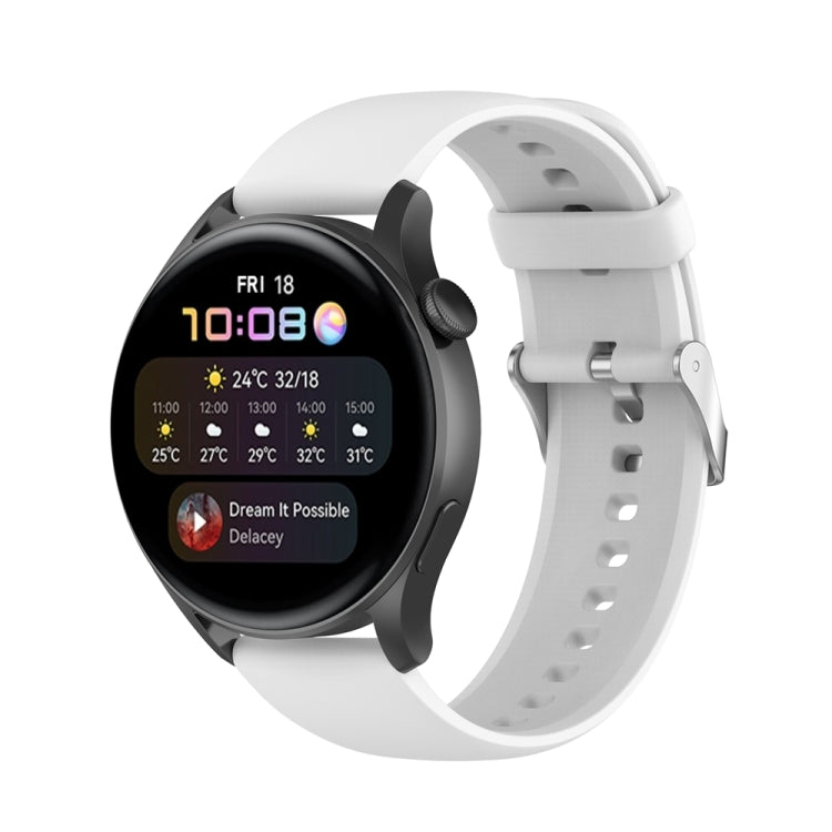 Silicone watch band with stainless steel buckle, white with perforated strap holes