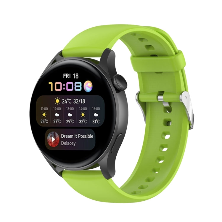 Silicone watch band with stainless steel buckle, lime green with perforated strap holes