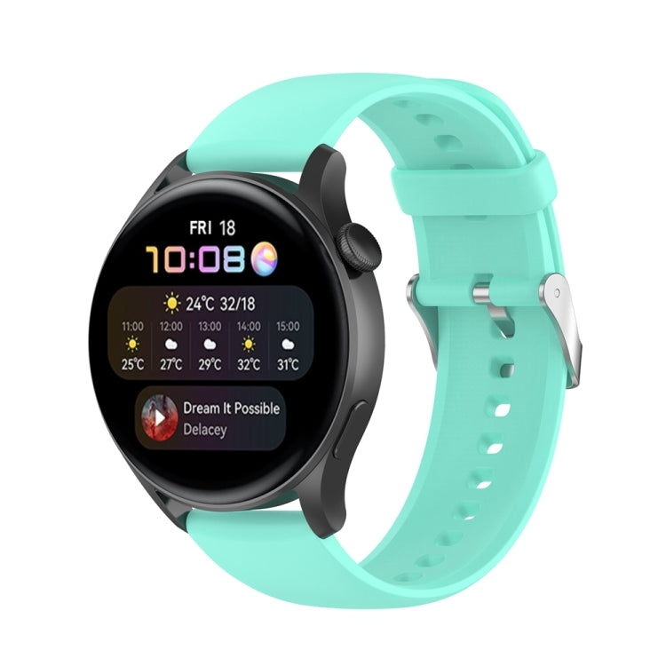 Silicone watch band with stainless steel buckle, light teal with perforated strap holes