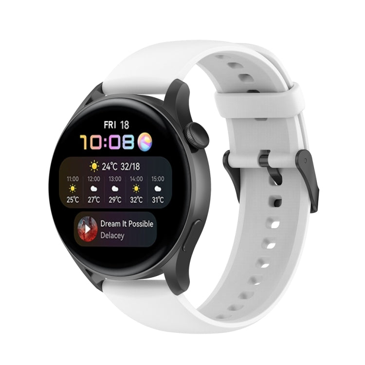 White silicone watch band with stainless steel buckle and perforated strap holes