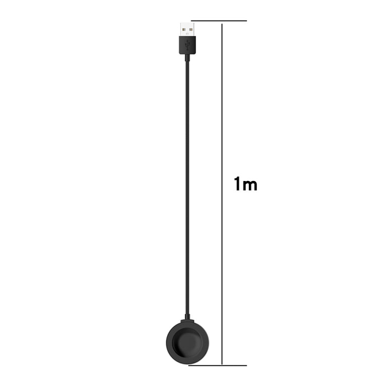 1m black magnetic smartwatch charging cable with USB plug and round puck