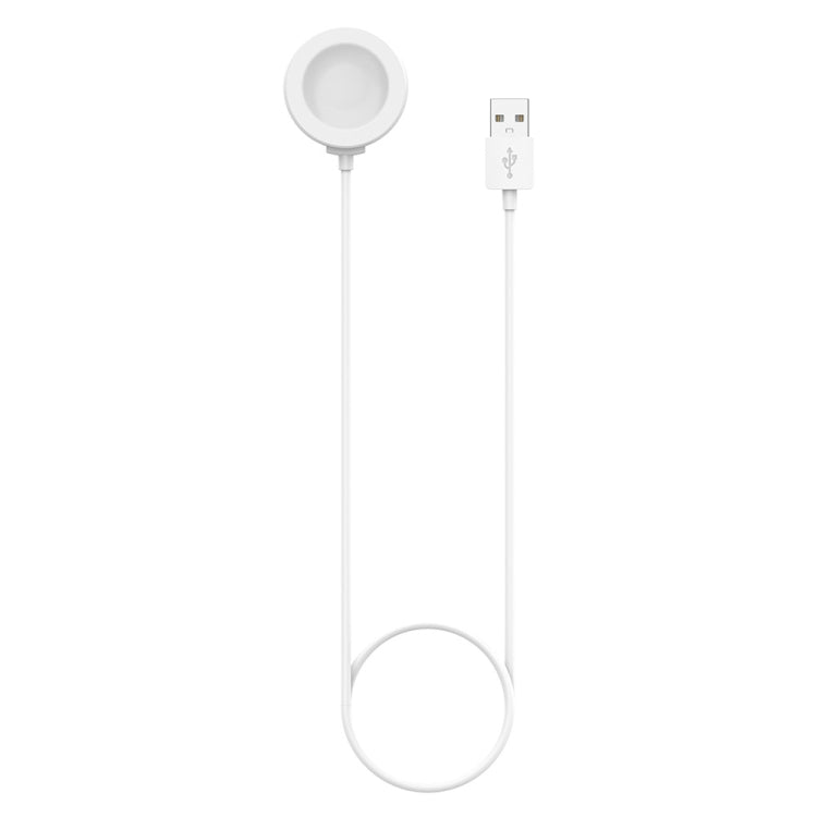 White magnetic smartwatch charging cable with USB plug and round charging puck