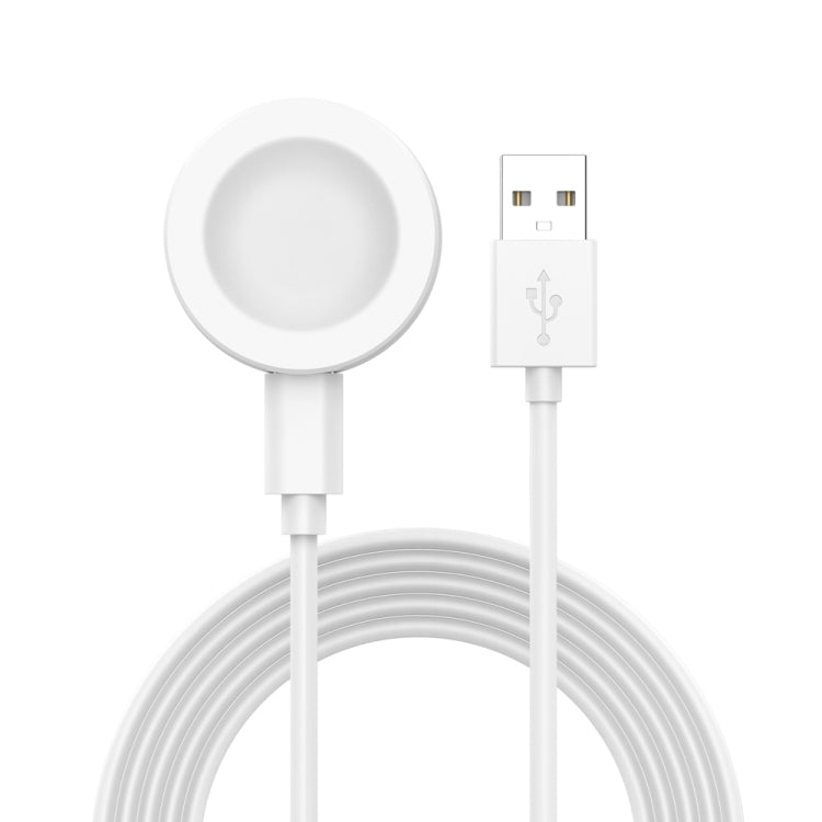 White magnetic charging cable with USB-A plug and round magnetic dock