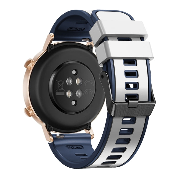 Two-color silicone watch band for Garmin watch, dark blue and light gray