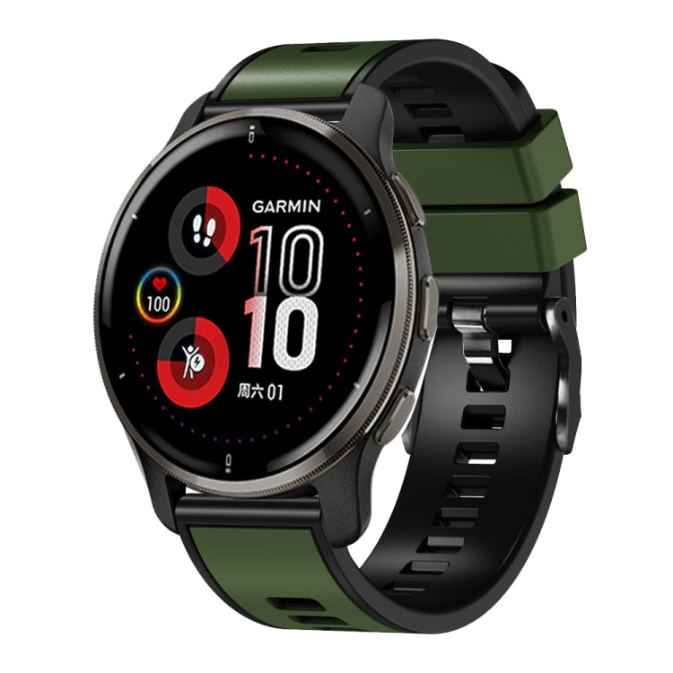 Two-color silicone watch band for Garmin watch, army green and black