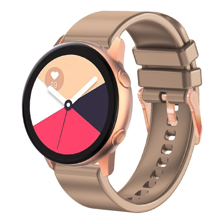 Khaki beige silicone watch band with rose gold buckle and vented strap holes