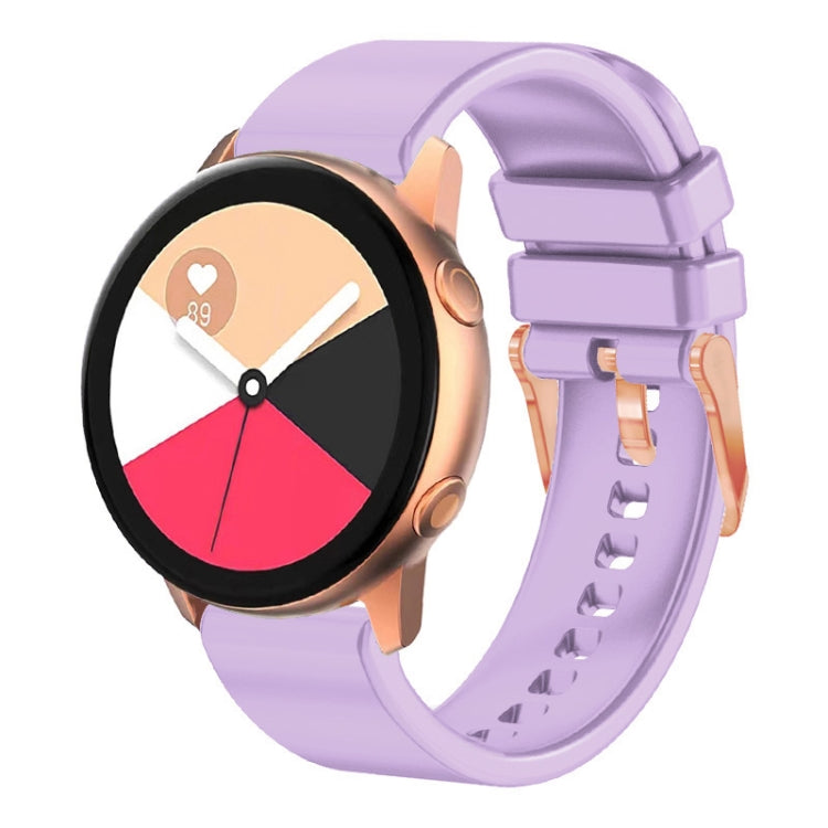 Light purple silicone watch band with rose gold buckle and adjustable holes