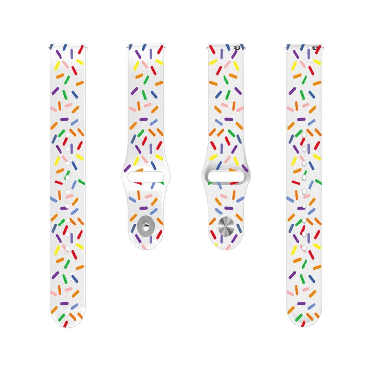 20mm rainbow-dots silicone watch band, white with multicolor sprinkles and buckle holes
