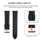 Black leather watch band with double fastener clasp and stitched buckle strap