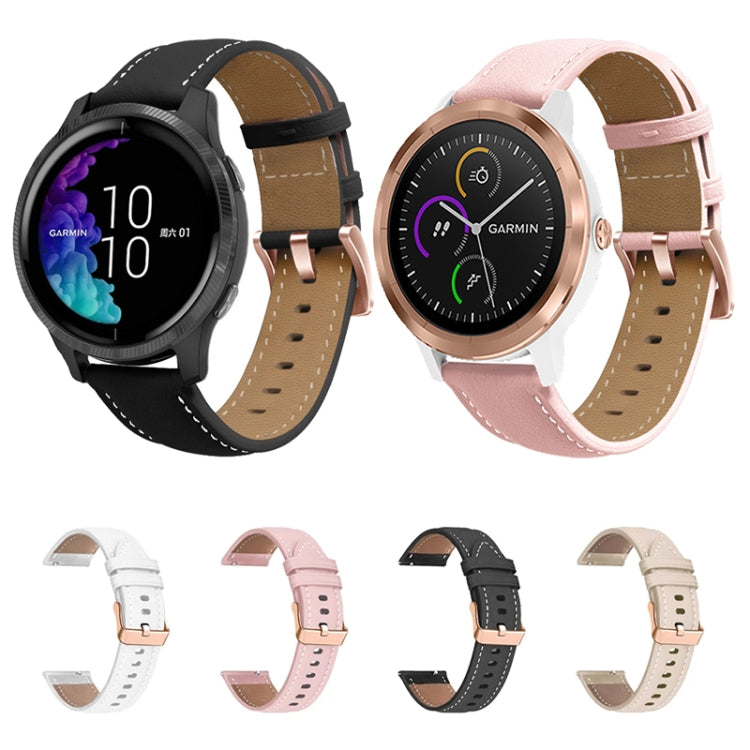 Set of leather watch bands in black, brown, white, and pink with rose gold buckles