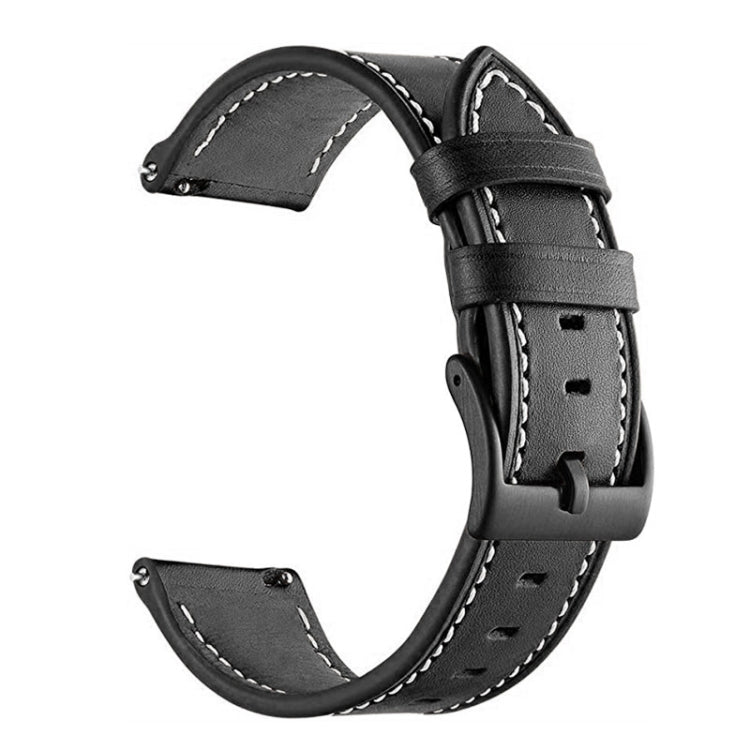 Gray leather watch band with metal buckle, stitched detailing, and multiple adjustment holes