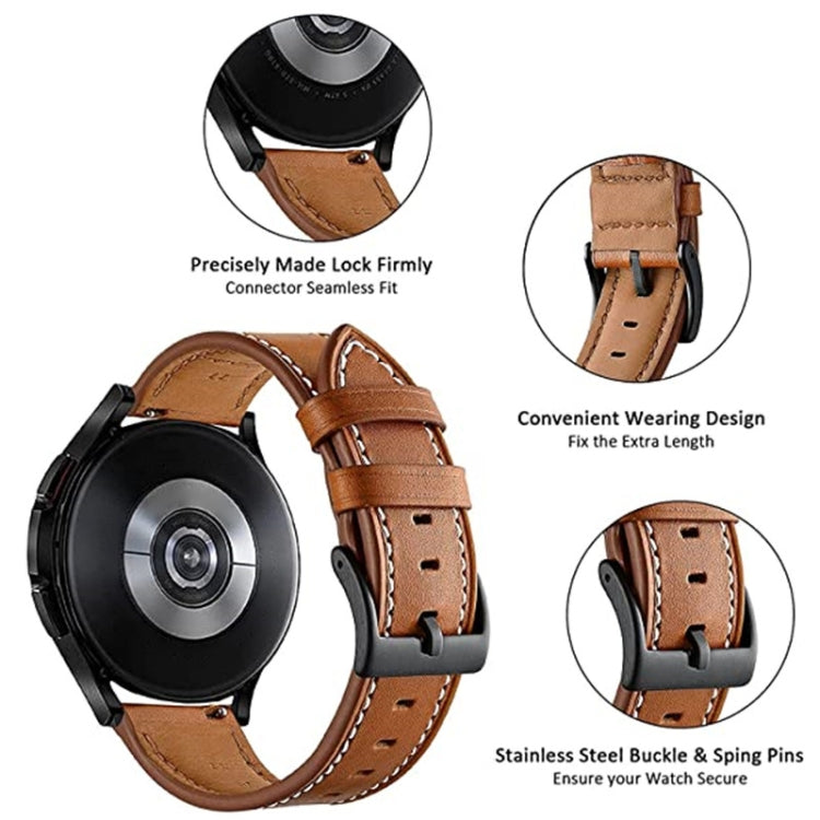 Brown leather watch band with buckle and stainless steel pin ends for secure fit