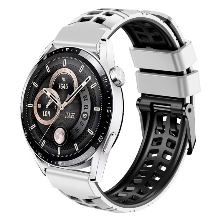 Two-color white/black silicone watch band with double-row holes and buckle
