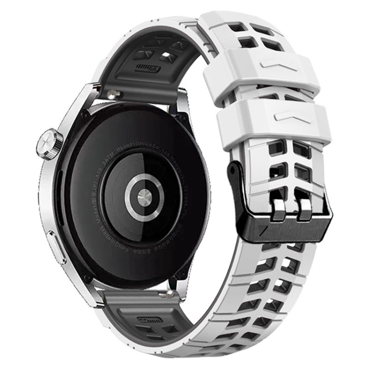 Two-color white/black silicone watch band with double-row holes and buckle clasp