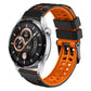 Two-color black/orange silicone watch band with double-row holes and buckle clasp