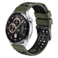 Two-color army green/black silicone watch band with double-row holes and buckle clasp